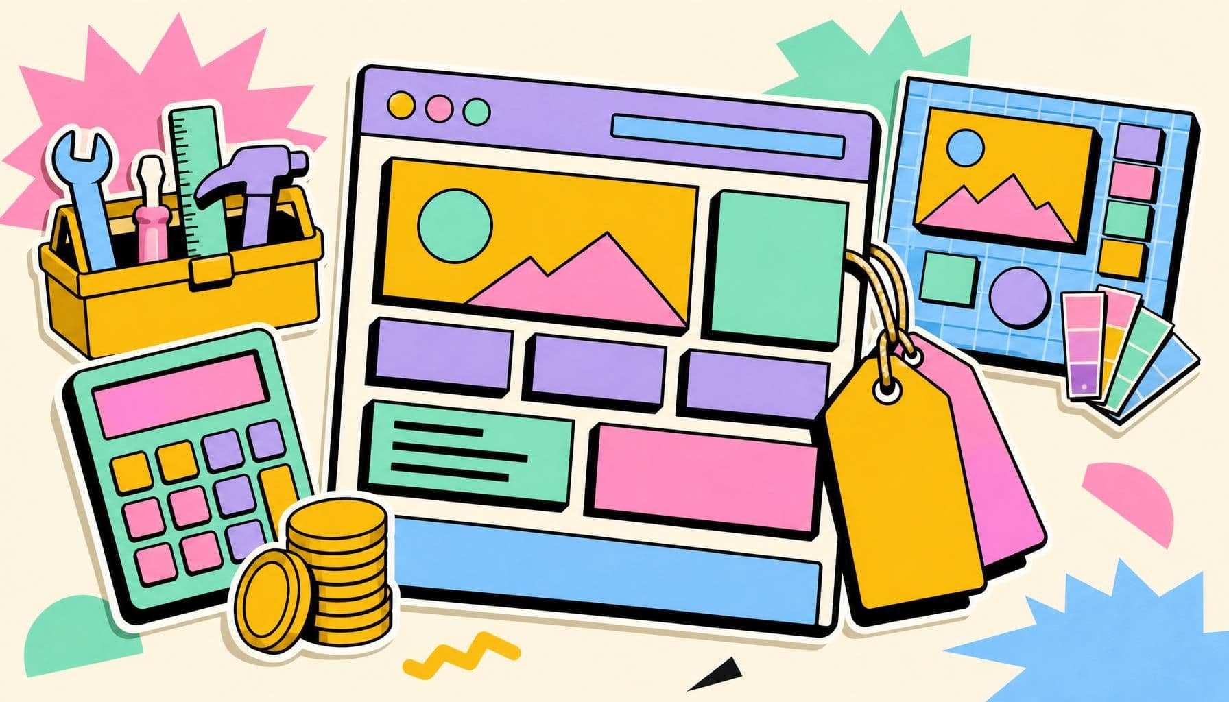 Illustration zum Thema: Website Kosten für KMU: Baukasten bis Agentur